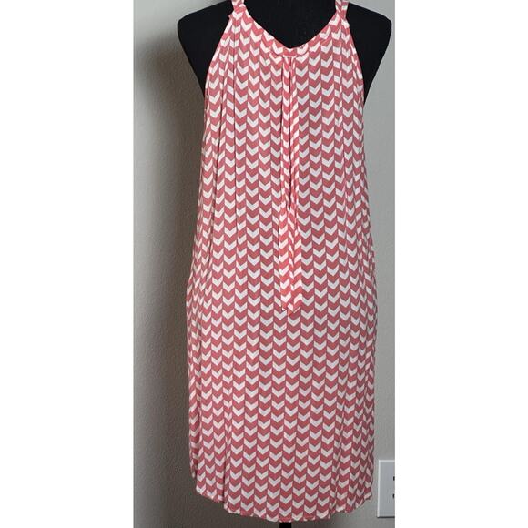 Women’s Summer Dress Orange White Chevron Pattern Slip On Dress Pockets Size (M) - Picture 14 of 16